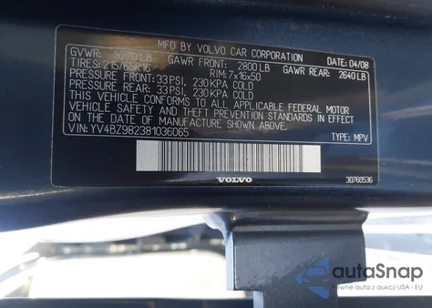 2008 Volvo Xc70 3.2 from USA, damaged, VIN YV4BZ982381036065